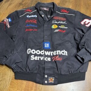 Vintage Dale Earnhardt Sr Nascar Bomber Jacket Large Black JH Design 90s Y2K